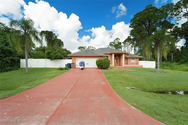 view of front facade featuring a front lawn and a garage