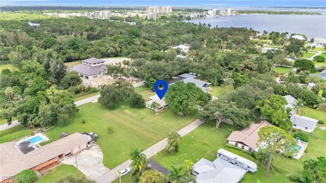 bird's eye view featuring a water view