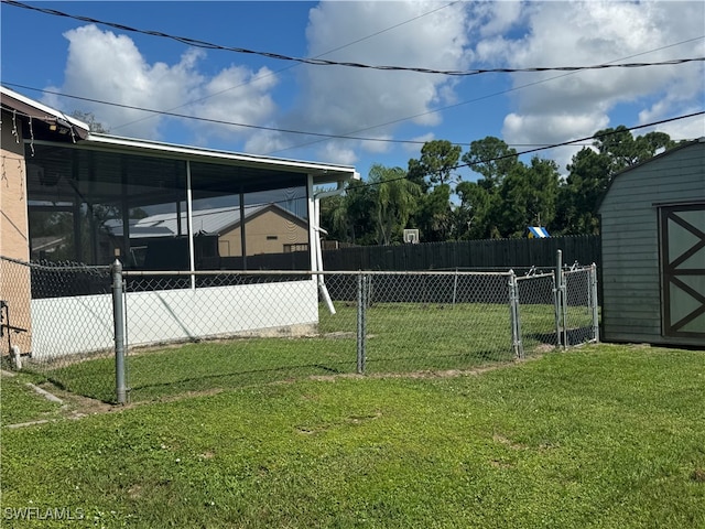 view of yard with a storage shed