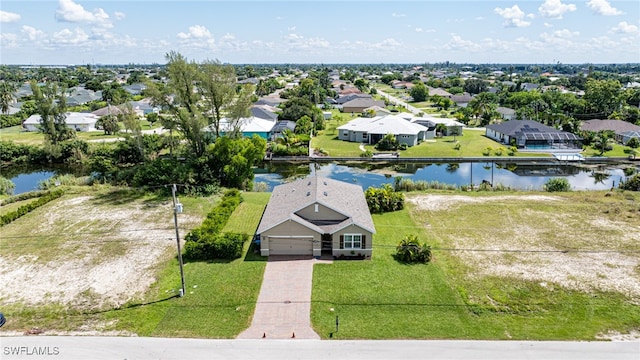 aerial view featuring a water view