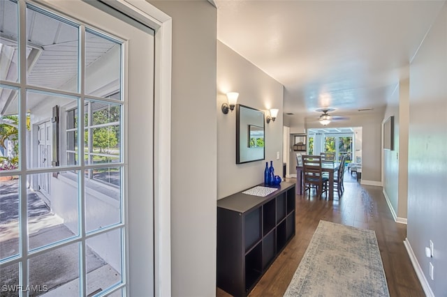 hallway with dark hardwood / wood-style floors