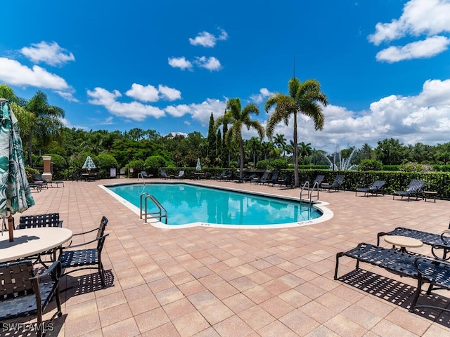 view of swimming pool with a patio