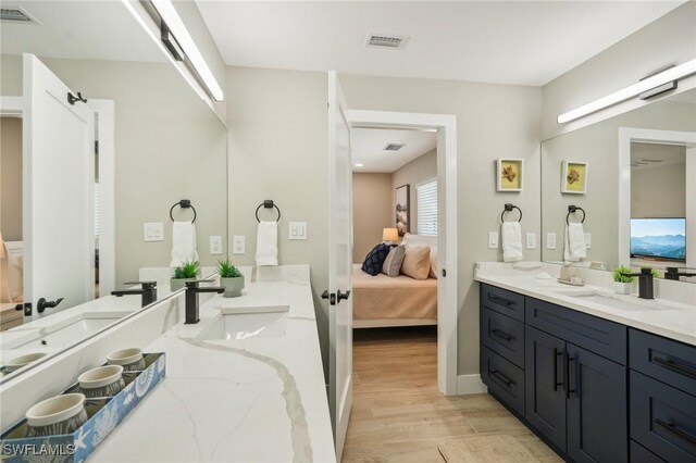 bathroom featuring vanity and hardwood / wood-style floors