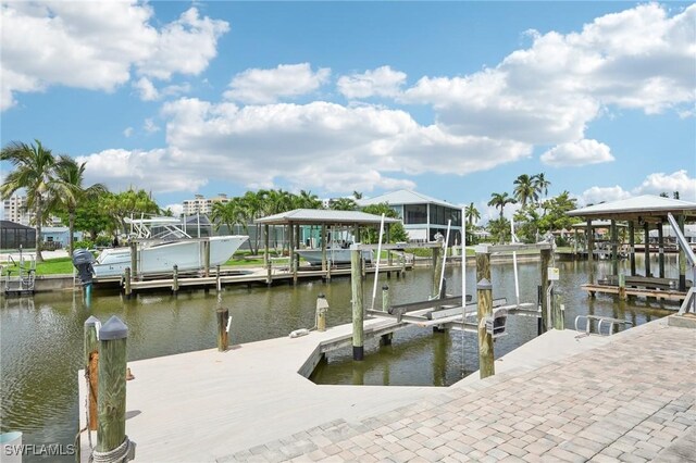 dock area with a water view