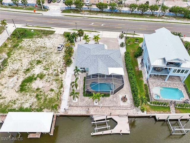 aerial view with a water view