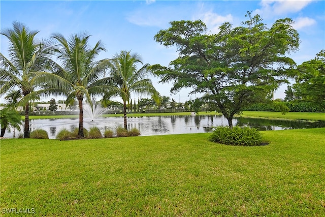 view of yard with a water view