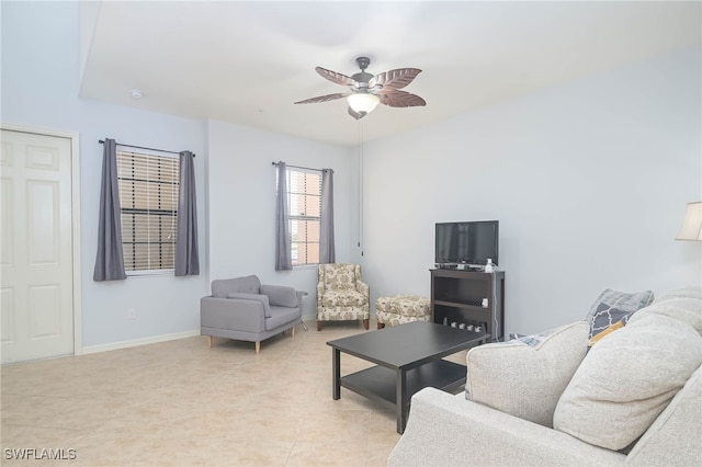 living room featuring ceiling fan