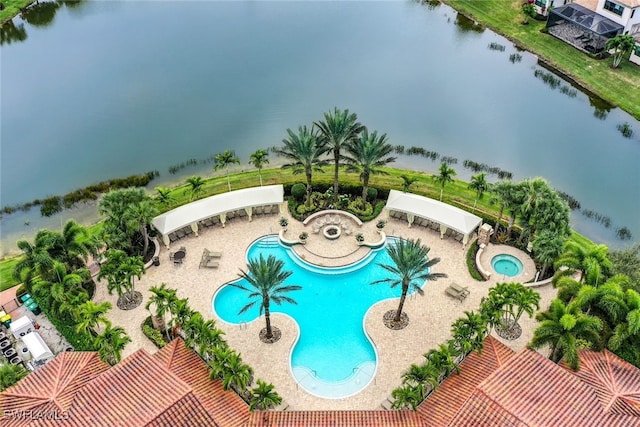 bird's eye view featuring a water view