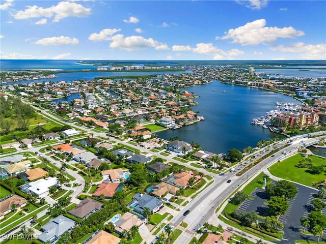 aerial view with a water view