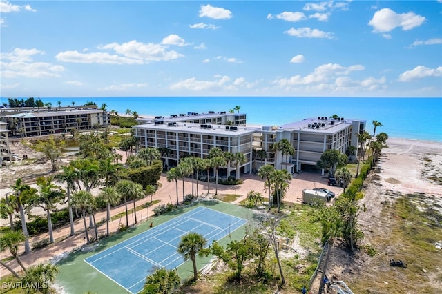 drone / aerial view with a view of the beach and a water view