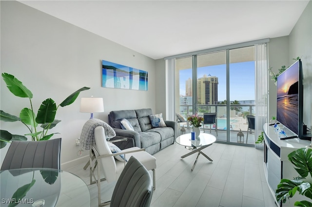 living room featuring expansive windows