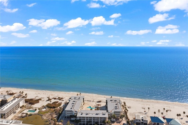 view of water feature with a beach view