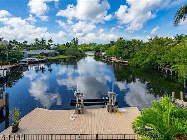 view of water feature with a boat dock