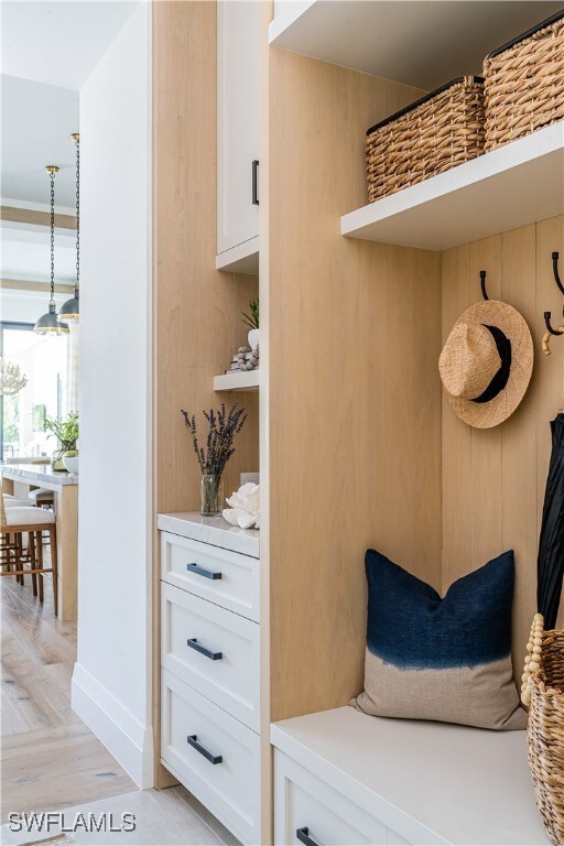 mudroom featuring light parquet floors