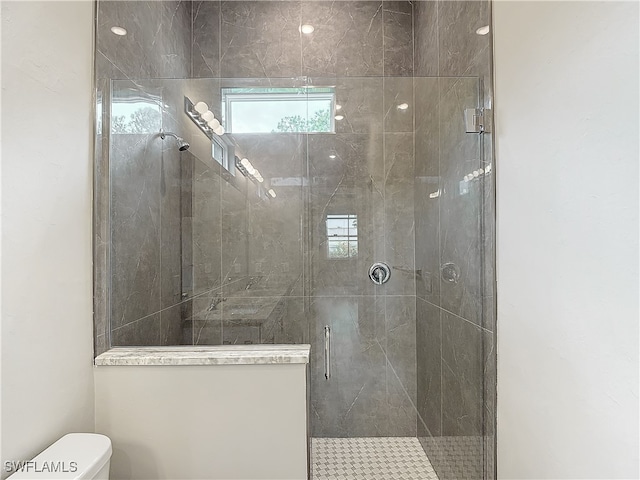 bathroom with walk in shower and toilet