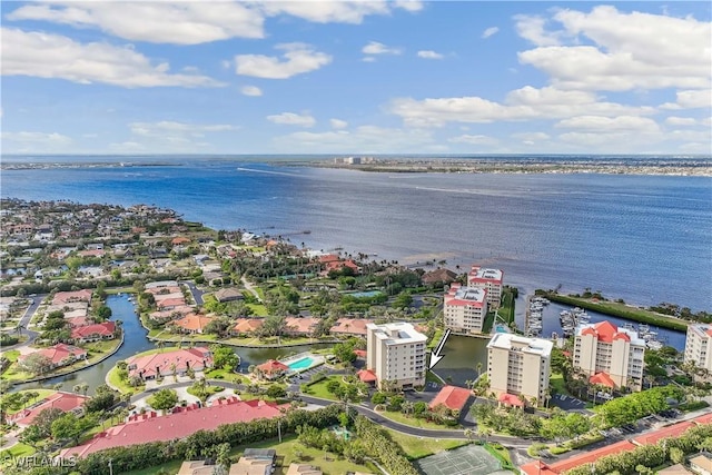 aerial view with a water view