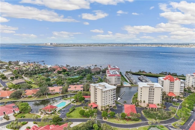 aerial view with a water view