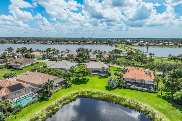 aerial view with a water view