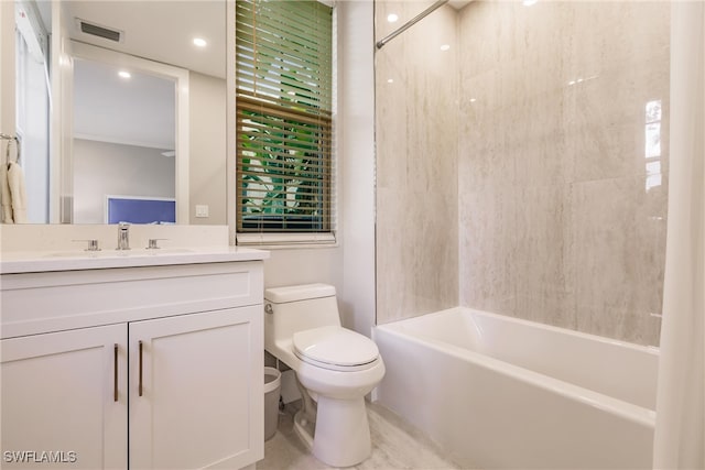 full bathroom featuring vanity, toilet, and shower / tub combination