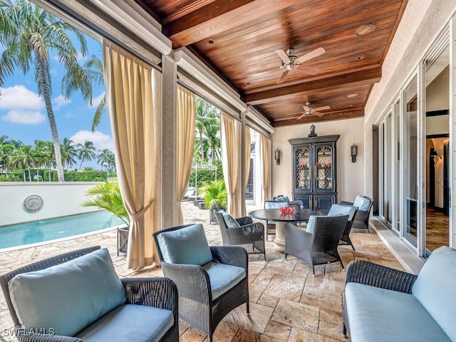18281 Via Caprini Dr, Miromar Lakes, FL 33913 - view of patio featuring french doors, ceiling fan, and outdoor dining area