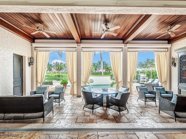 18281 Via Caprini Dr, Miromar Lakes, FL 33913 - sunroom with beamed ceiling