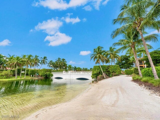 view of road with a water view