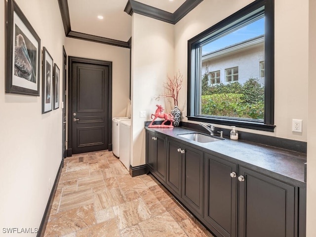 interior space with crown molding and vanity