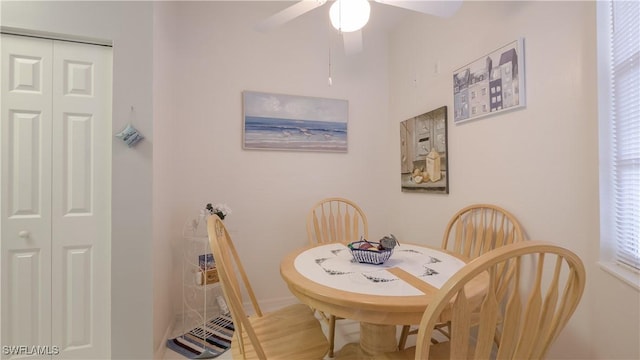 dining area featuring a ceiling fan