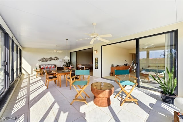 interior space featuring ceiling fan