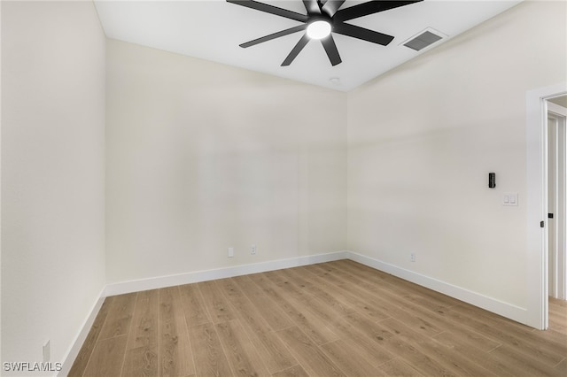 unfurnished room featuring ceiling fan and light hardwood / wood-style flooring