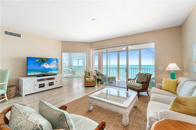 living room with light hardwood / wood-style flooring