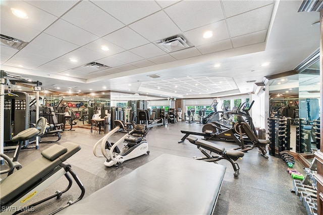 gym featuring a drop ceiling