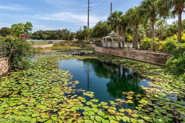 view of water feature with a gazebo