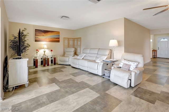 living room with ceiling fan