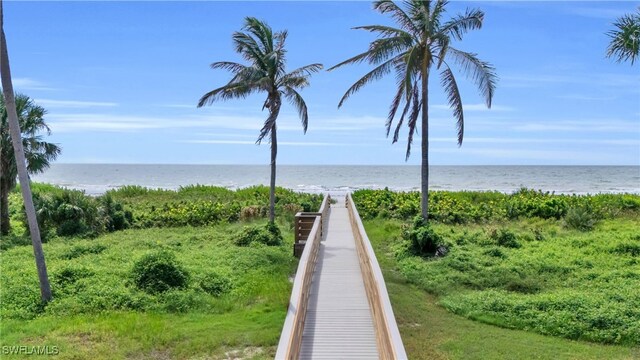 view of water feature with a view of the beach