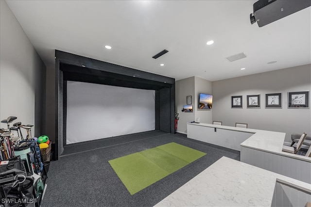 home theater with golf simulator