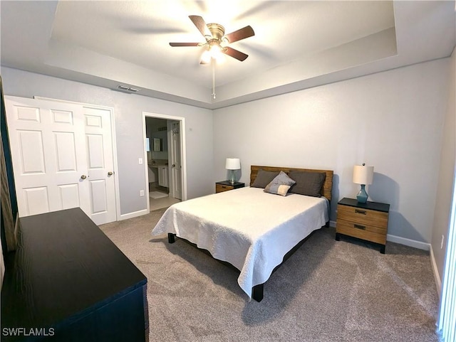 9005 Colby Dr Unit 1903, Fort Myers, FL 33919 - bedroom featuring a raised ceiling, visible vents, a ceiling fan, baseboards, and carpet flooring