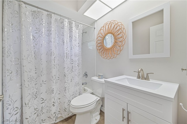 full bathroom featuring vanity, toilet, and shower / tub combo with curtain