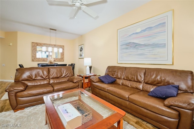 living room with ceiling fan