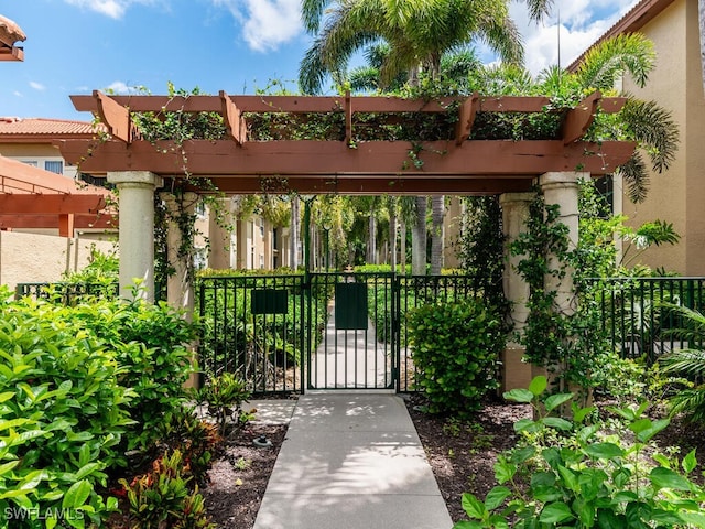 exterior space featuring a pergola