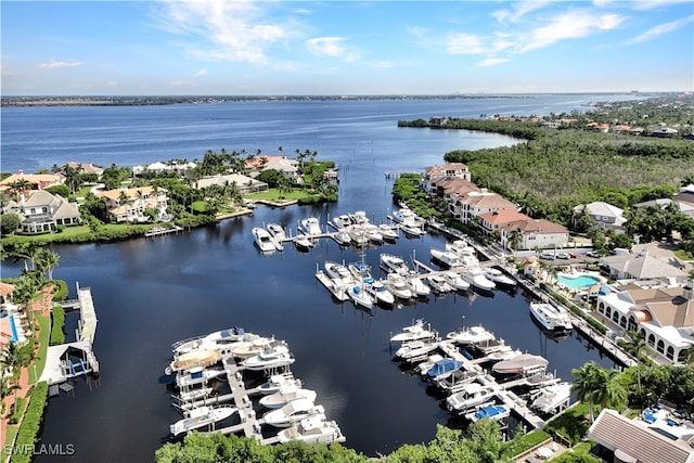 aerial view featuring a water view