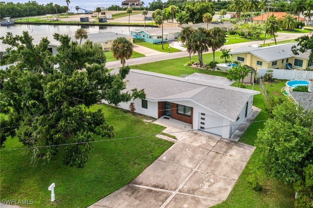 aerial view with a water view