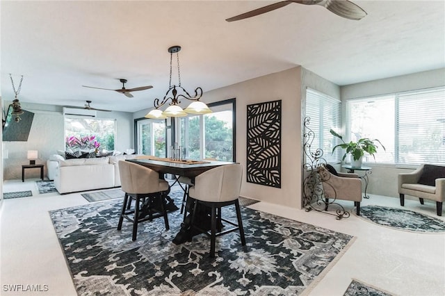 dining area featuring ceiling fan