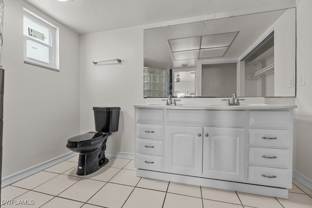 bathroom with tile patterned flooring, vanity, and toilet