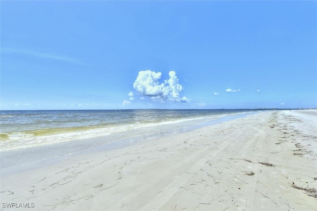 view of water feature with a beach view