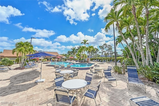 view of swimming pool with a patio area