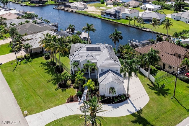 aerial view featuring a water view