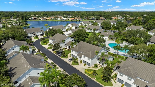 aerial view with a water view