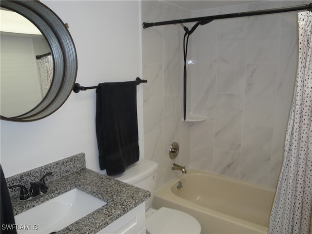 full bathroom with vanity, toilet, and shower / tub combo