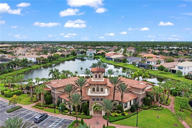 aerial view with a water view